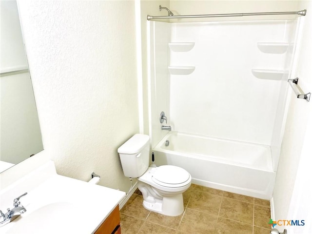 full bathroom featuring shower / tub combination, vanity, and toilet