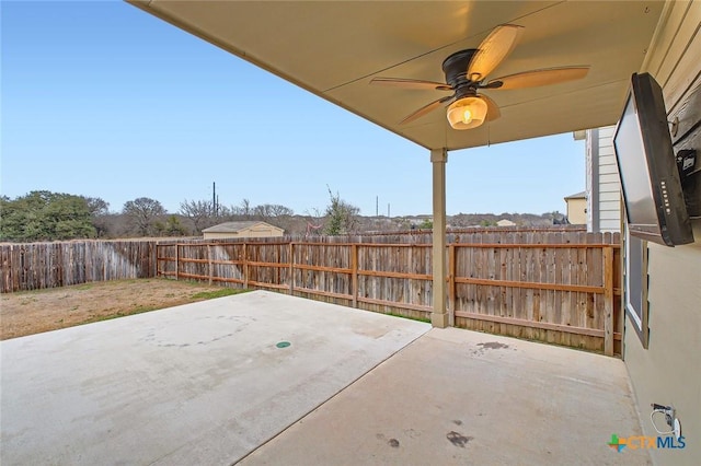12039 Kettle Riv, San Antonio, TX 78245 - view of patio / terrace featuring ceiling fan and a fenced backyard