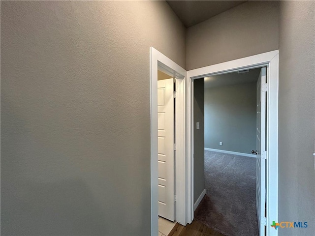 hallway with carpet flooring