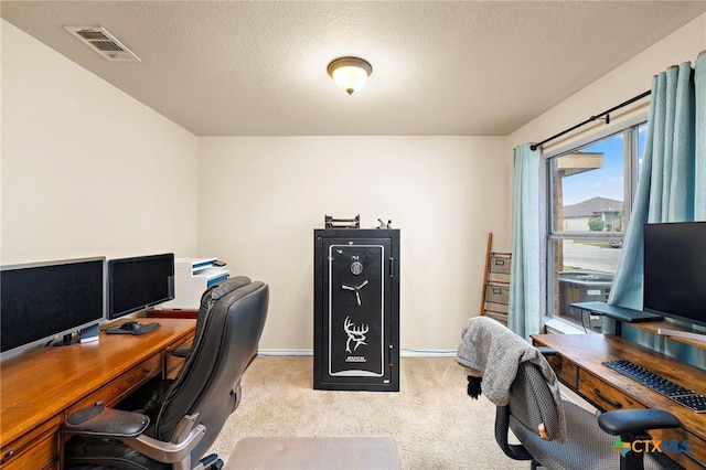 2006 Jesse Dr, Copperas Cove, TX 76522 - office featuring a textured ceiling, baseboards, visible vents, and light carpet