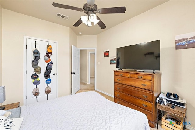 2006 Jesse Dr, Copperas Cove, TX 76522 - bedroom featuring visible vents, baseboards, ceiling fan, and a closet