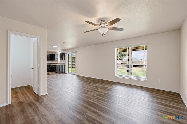 2007 Jefferson Ct, Belton, TX 76513 - unfurnished living room featuring healthy amount of natural light, ceiling fan, dark wood-style floors, and a textured ceiling