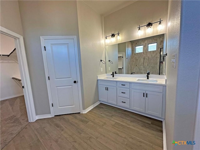 bathroom with hardwood / wood-style floors and vanity