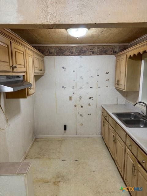 3205 Meadowlane St, Victoria, TX 77901 - kitchen featuring under cabinet range hood, light countertops, and brown cabinetry