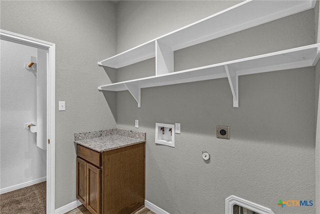 laundry room featuring gas dryer hookup, washer hookup, carpet flooring, and hookup for an electric dryer