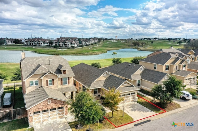 bird's eye view featuring a water view