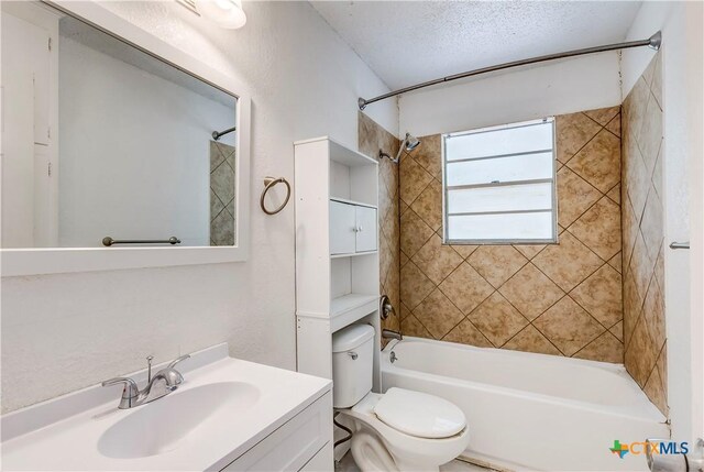 907 Curry Ave, Copperas Cove, TX 76522 - bathroom with toilet, shower / tub combination, vanity, and a textured ceiling