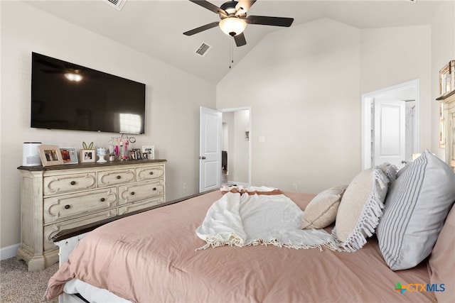 5712 Red Fish Ct, Belton, TX 76513 - bedroom featuring high vaulted ceiling, a ceiling fan, and baseboards