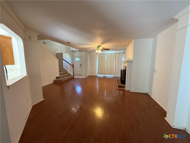 3054 Colorado Dr, Copperas Cove, TX 76522 - unfurnished living room featuring wood finished floors, stairs, and a ceiling fan