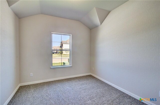 spare room featuring carpet floors and vaulted ceiling