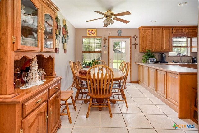 1617 Avalon St, Port Lavaca, TX 77979 - dining space with ceiling fan, light tile patterned flooring, and recessed lighting