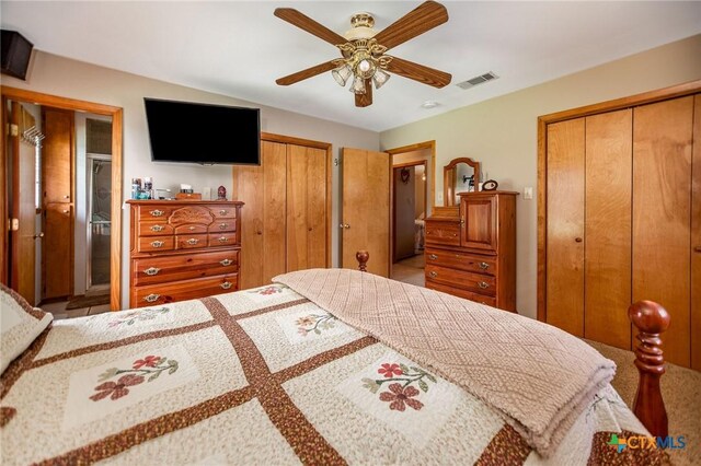 1617 Avalon St, Port Lavaca, TX 77979 - bedroom featuring two closets and ceiling fan
