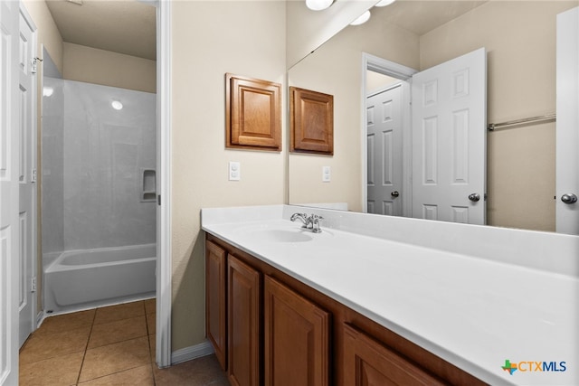 bathroom featuring tile patterned floors, shower / washtub combination, and vanity