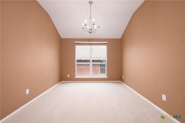 1764 Lower Forty, New Braunfels, TX 78130 - carpeted empty room with a chandelier, lofted ceiling, and baseboards