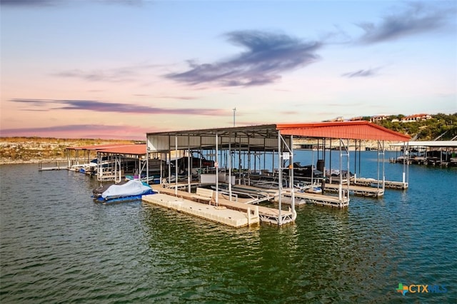 dock area with a water view