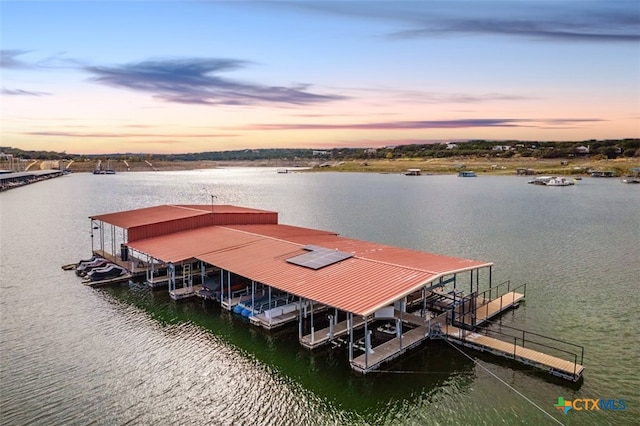 view of dock with a water view