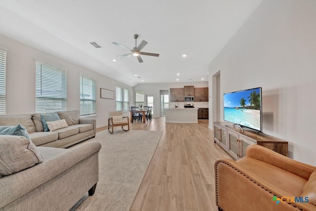 123 Paul Pena Dr, San Marcos, TX 78666 - living room with a ceiling fan, light wood-type flooring, recessed lighting, and baseboards