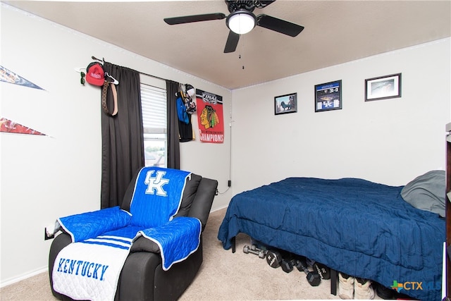 bedroom featuring carpet and ceiling fan