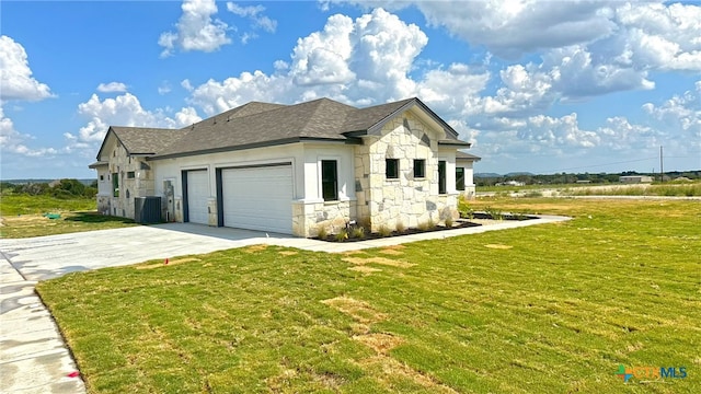 view of property exterior featuring a garage and a yard