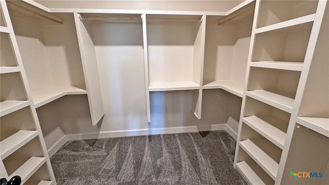 spacious closet featuring dark carpet