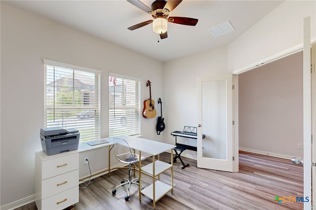 10259 Juniper Oaks, Boerne, TX 78006 - office area featuring light wood-style flooring and a ceiling fan