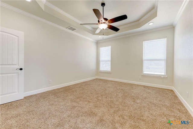 1040 Vista Dr, Salado, TX 76571 - empty room featuring a raised ceiling, plenty of natural light, visible vents, and crown molding