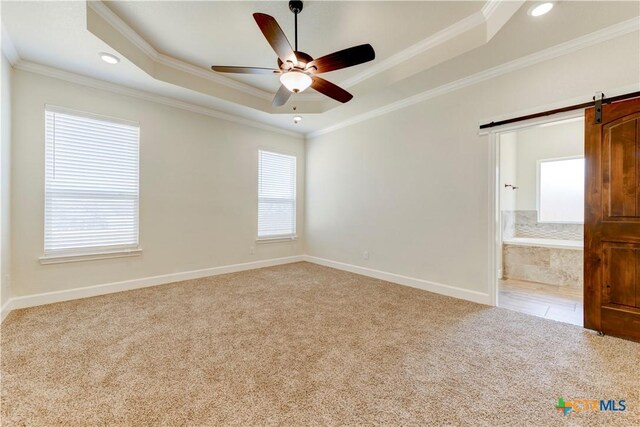 1040 Vista Dr, Salado, TX 76571 - empty room with baseboards, carpet, a ceiling fan, crown molding, and a raised ceiling