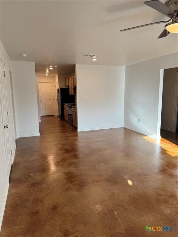 unfurnished living room featuring ceiling fan