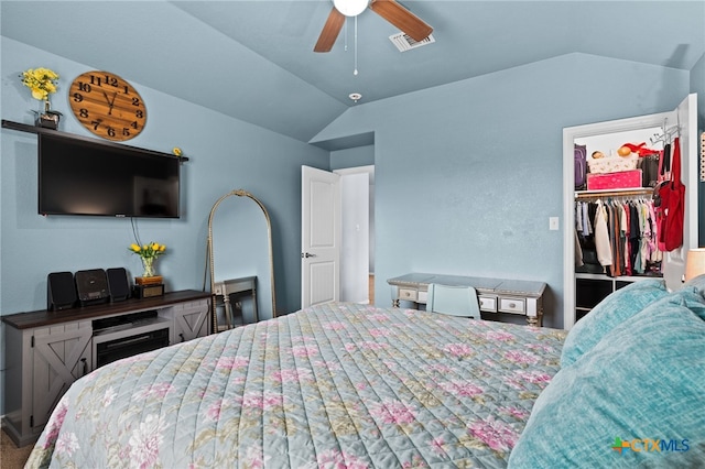 3700 Joyce Ln, Killeen, TX 76549 - bedroom with vaulted ceiling, a spacious closet, a closet, and a ceiling fan