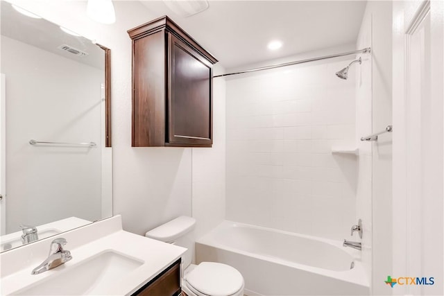 9019 Stonehollow Rd, Temple, TX 76502 - full bath featuring vanity, toilet, shower / bath combination, and recessed lighting