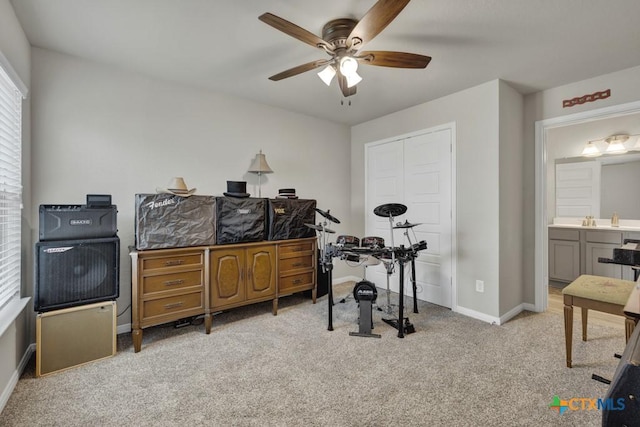 3214 Roan St, New Braunfels, TX 78130 - office area featuring a ceiling fan and carpet floors