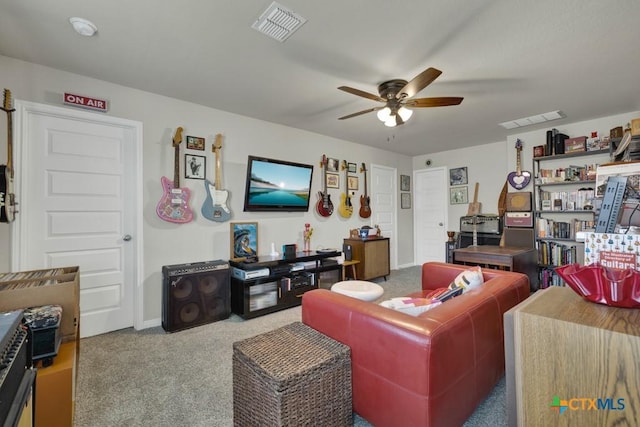 3214 Roan St, New Braunfels, TX 78130 - living area with carpet flooring and a ceiling fan