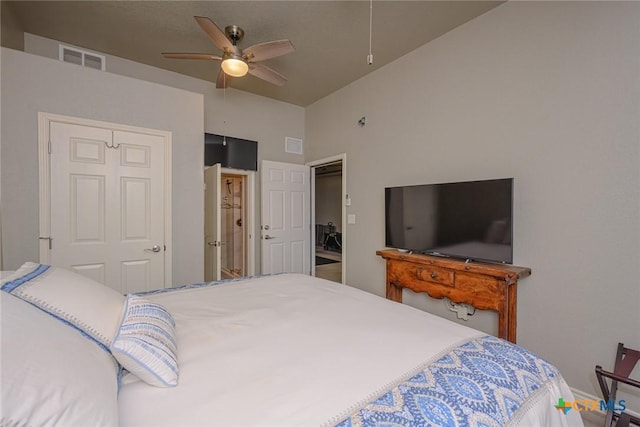 bedroom with a ceiling fan and visible vents