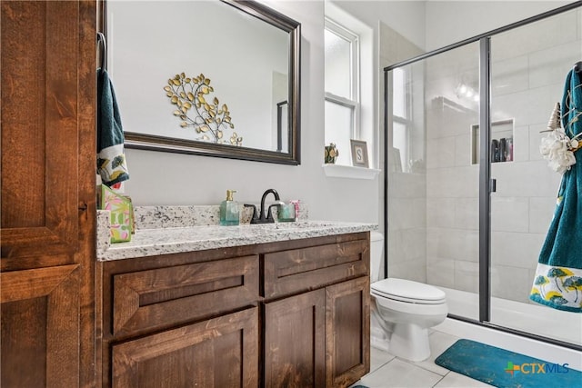 bathroom with vanity, a stall shower, and tile patterned floors