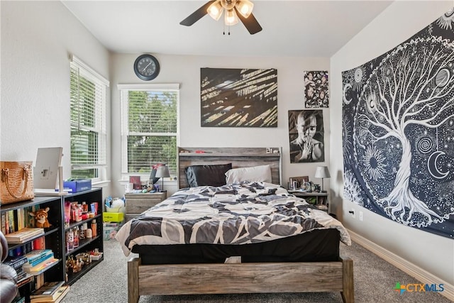 bedroom with carpet flooring and ceiling fan