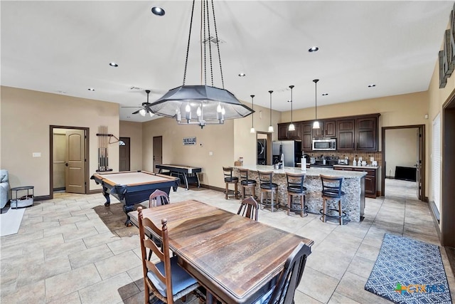 playroom featuring ceiling fan and billiards