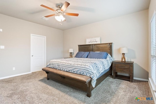 bedroom featuring carpet floors and ceiling fan