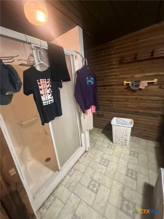 304 Kegley St, Belton, TX 76513 - bathroom with wood walls and a stall shower