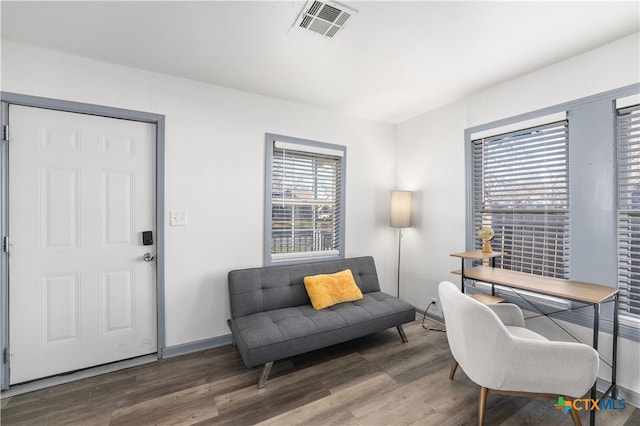 office area with dark hardwood / wood-style flooring