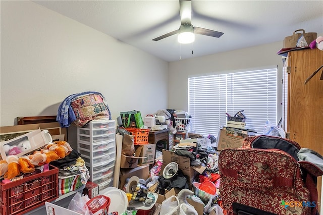 interior space featuring ceiling fan