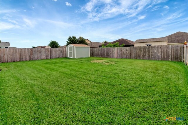 213 Flint Rock Ct, Victoria, TX 77904 - fenced backyard with a storage unit