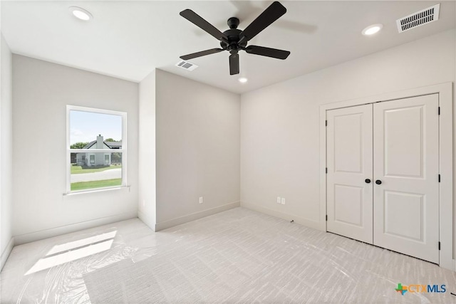 227 Glenview Cir, Belton, TX 76513 - unfurnished bedroom featuring recessed lighting, light carpet, a closet, baseboards, and ceiling fan