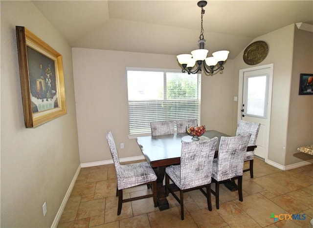 6704 Deorsam Loop, Killeen, TX 76542 - dining room featuring a chandelier, lofted ceiling, baseboards, and light stone finish floors