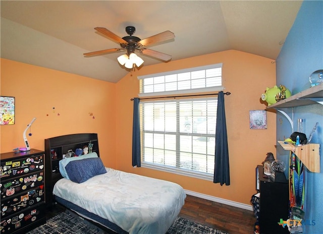 6704 Deorsam Loop, Killeen, TX 76542 - bedroom featuring lofted ceiling, wood finished floors, baseboards, and a ceiling fan