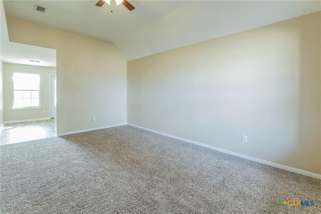 3504 Littleleaf Dr, Killeen, TX 76549 - empty room featuring ceiling fan, carpet floors, baseboards, and lofted ceiling