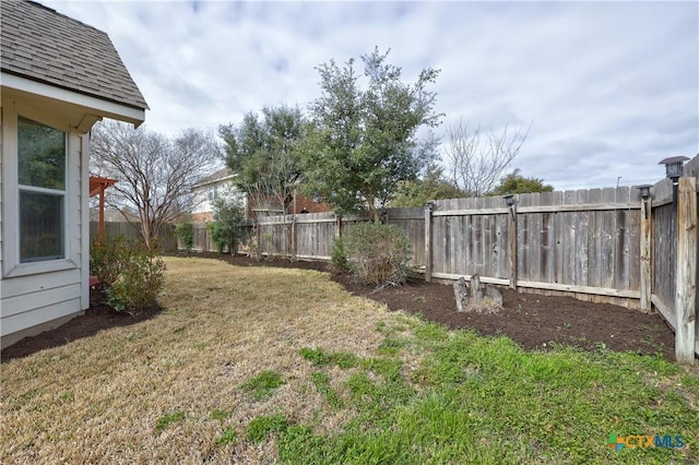 view of yard with a fenced backyard