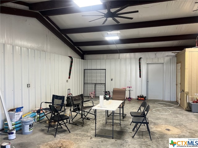 garage featuring ceiling fan