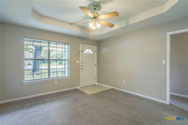 1012 N Beal St, Belton, TX 76513 - carpeted foyer entrance with a raised ceiling and ceiling fan