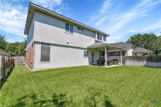 3405 Campanella Dr, Round Rock, TX 78665 - back of property with a patio area, stucco siding, central AC, and brick siding