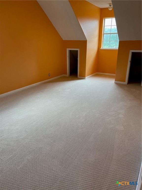 additional living space featuring carpet and lofted ceiling